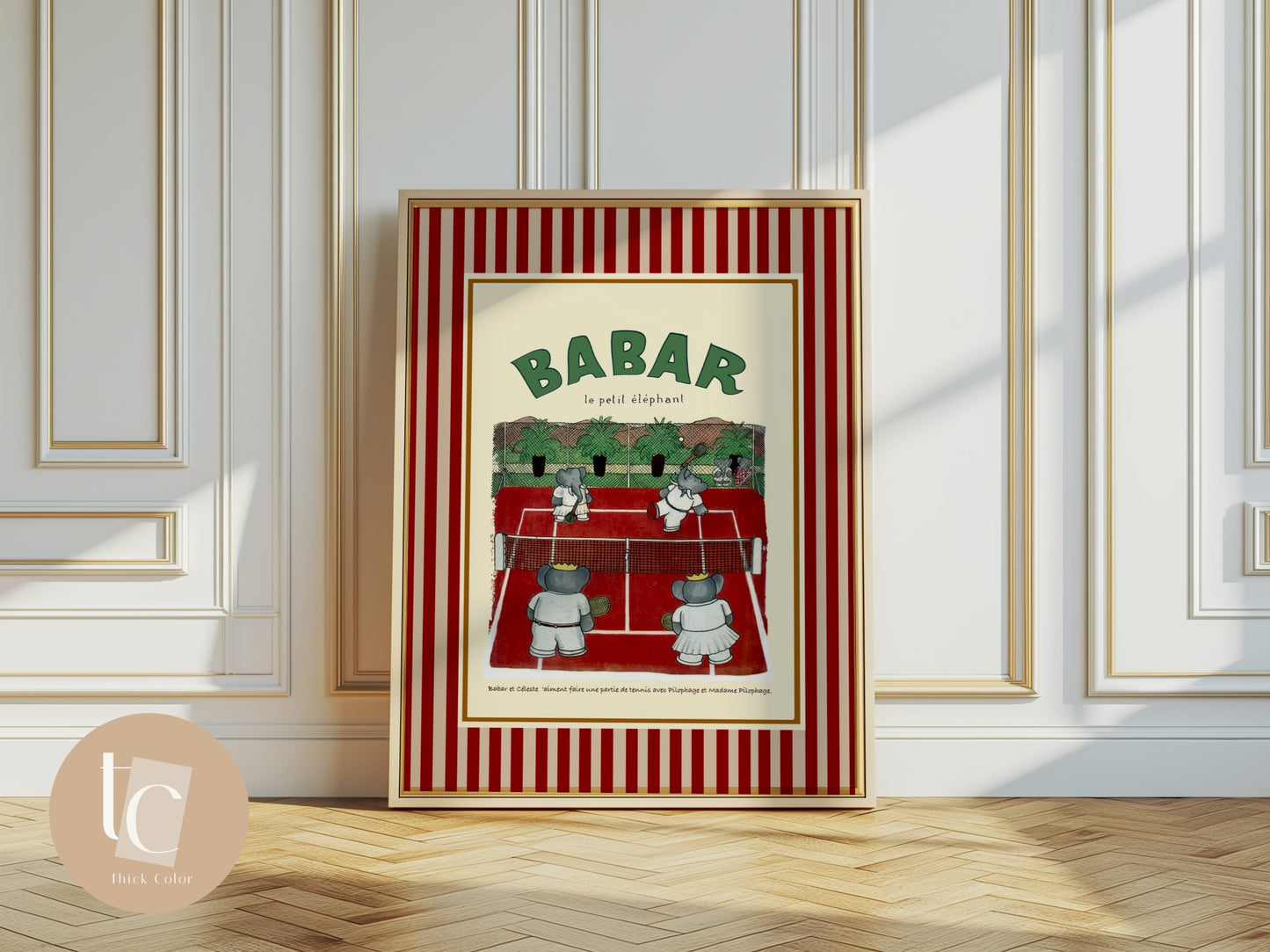 Babar the elephant tennis nursery wall art retro kids decor quote wall art genre neutral baby wall art illustration nursery print