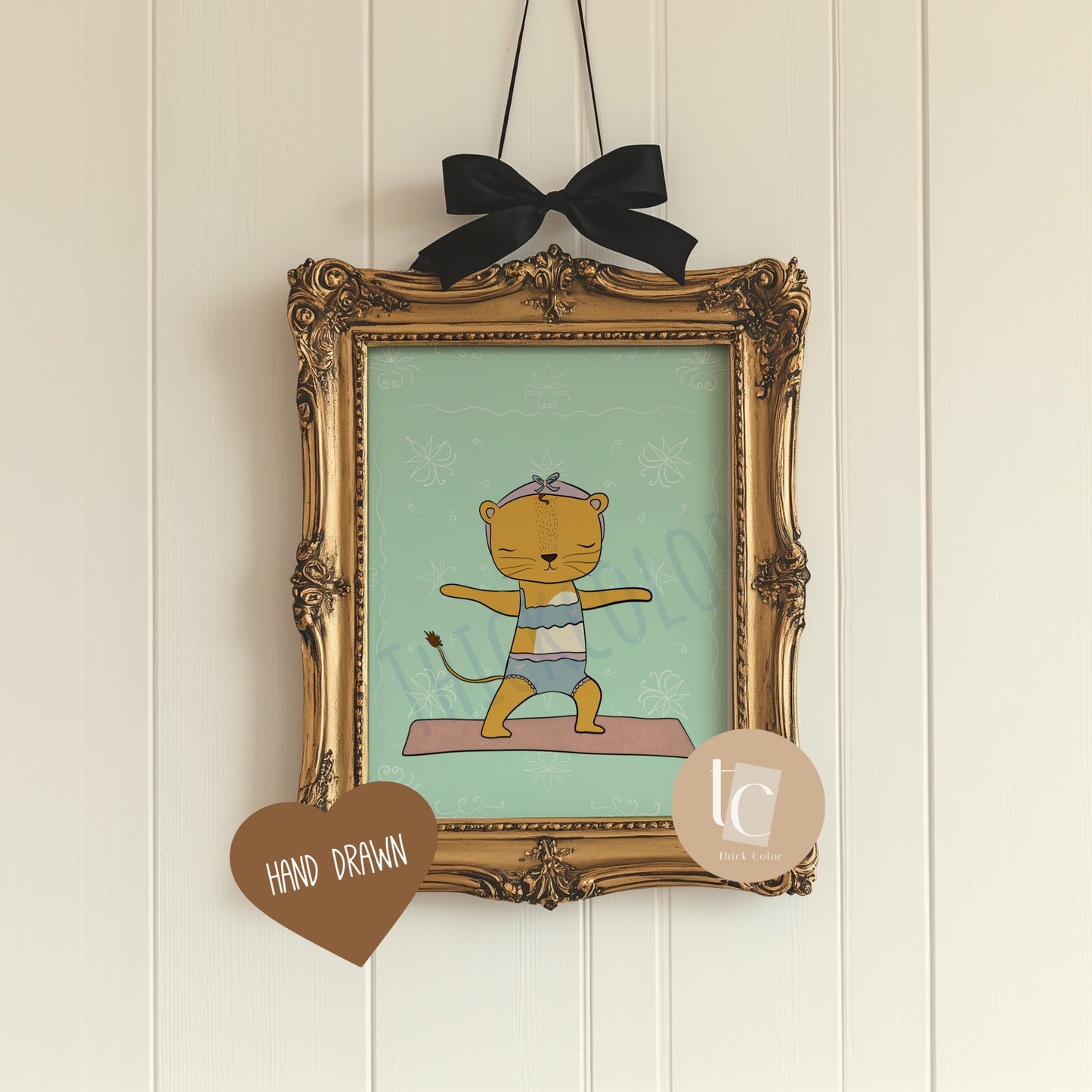 Baby lioness yoga nursery print