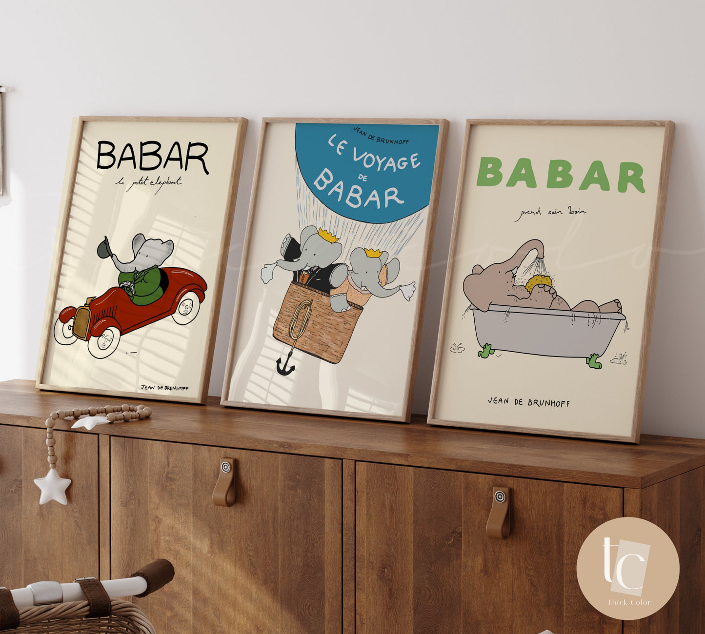 Babar doing yoga bath play elephant nursery wall art retro kids decor quote wall art genre neutral baby wall art illustration nursery print