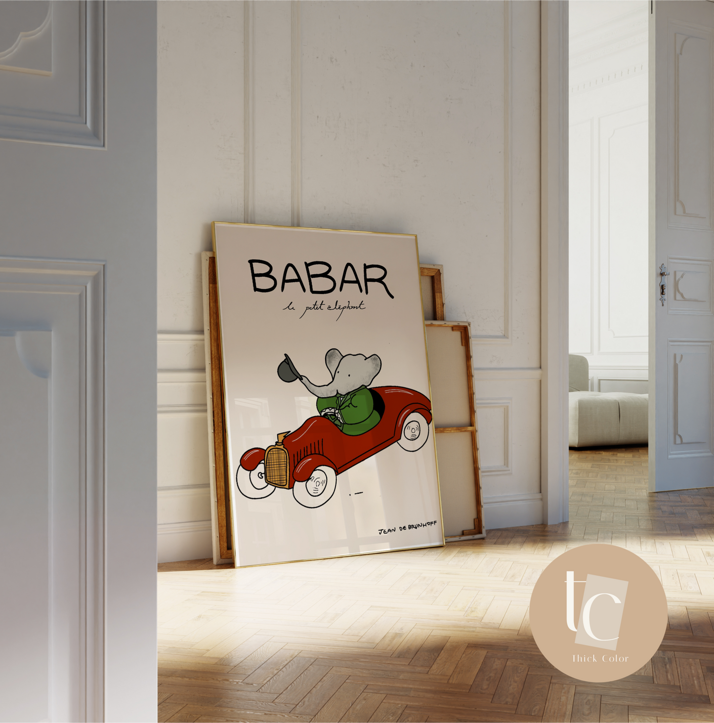 Babar doing yoga bath play elephant nursery wall art retro kids decor quote wall art genre neutral baby wall art illustration nursery print