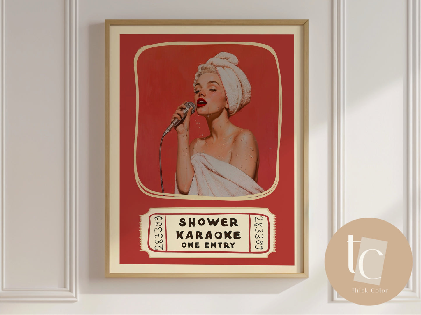 Shower karaoke ticket print funny bathroom decor shower singing retro poster bathroom art trendy cute decor