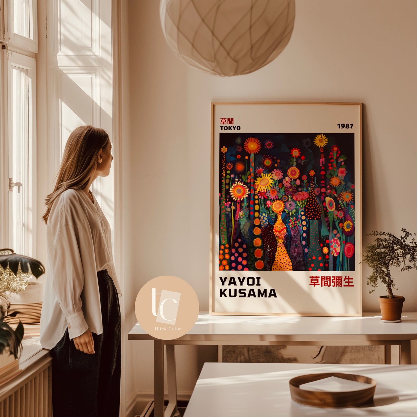 Artist print Japanese gallery wall art inspired abstract art yayoi kusama living room home decor Physical Print living room wall decor