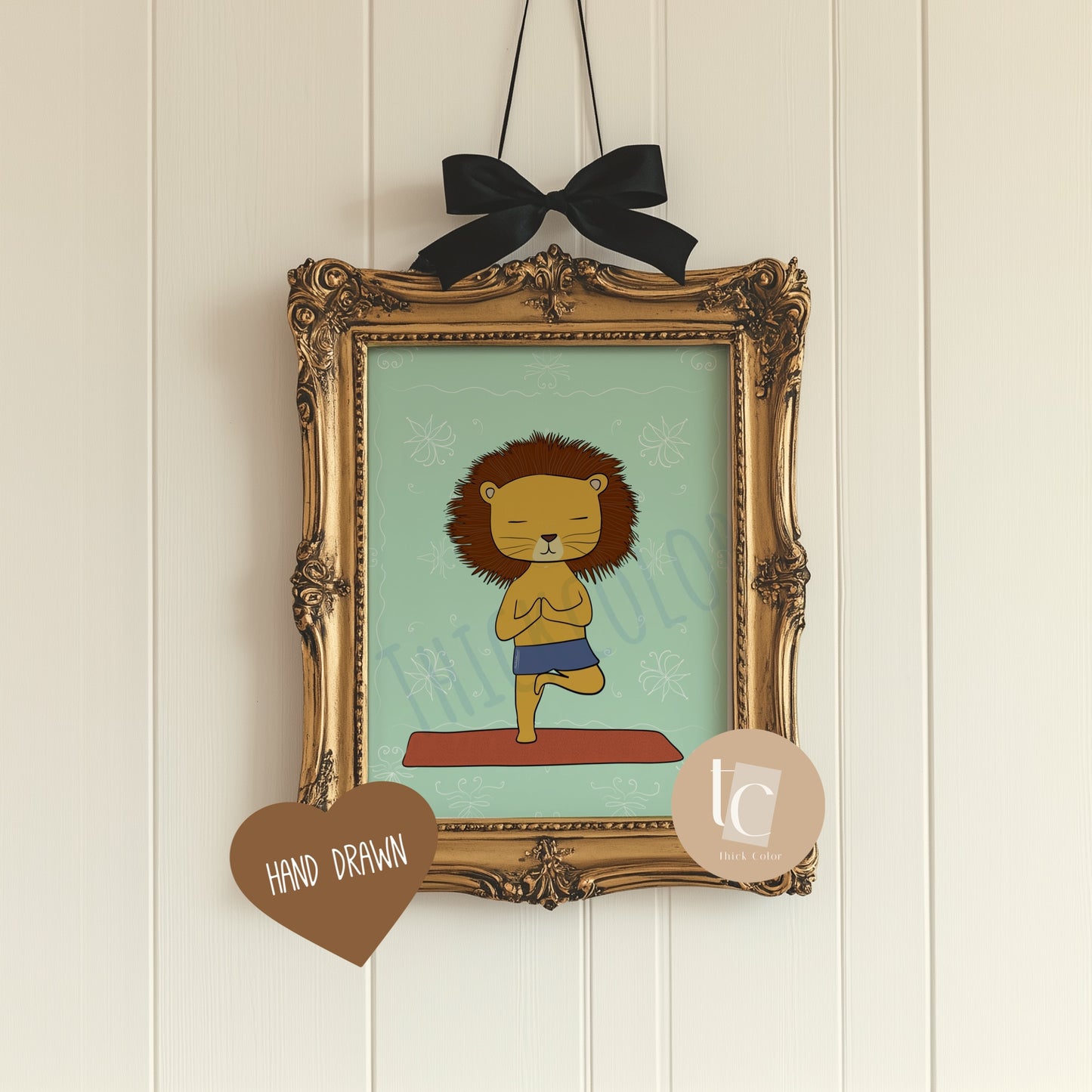 Baby lion yoga nursery print