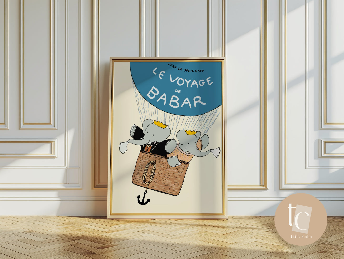 Babar the elephant hot air balloon nursery wall art retro kids decor quote wall art genre neutral baby wall art illustration nursery print