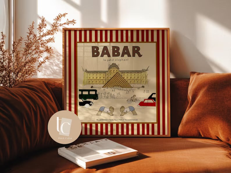 Babar le petit éléphant travelling print with red or blue stripes set of 6