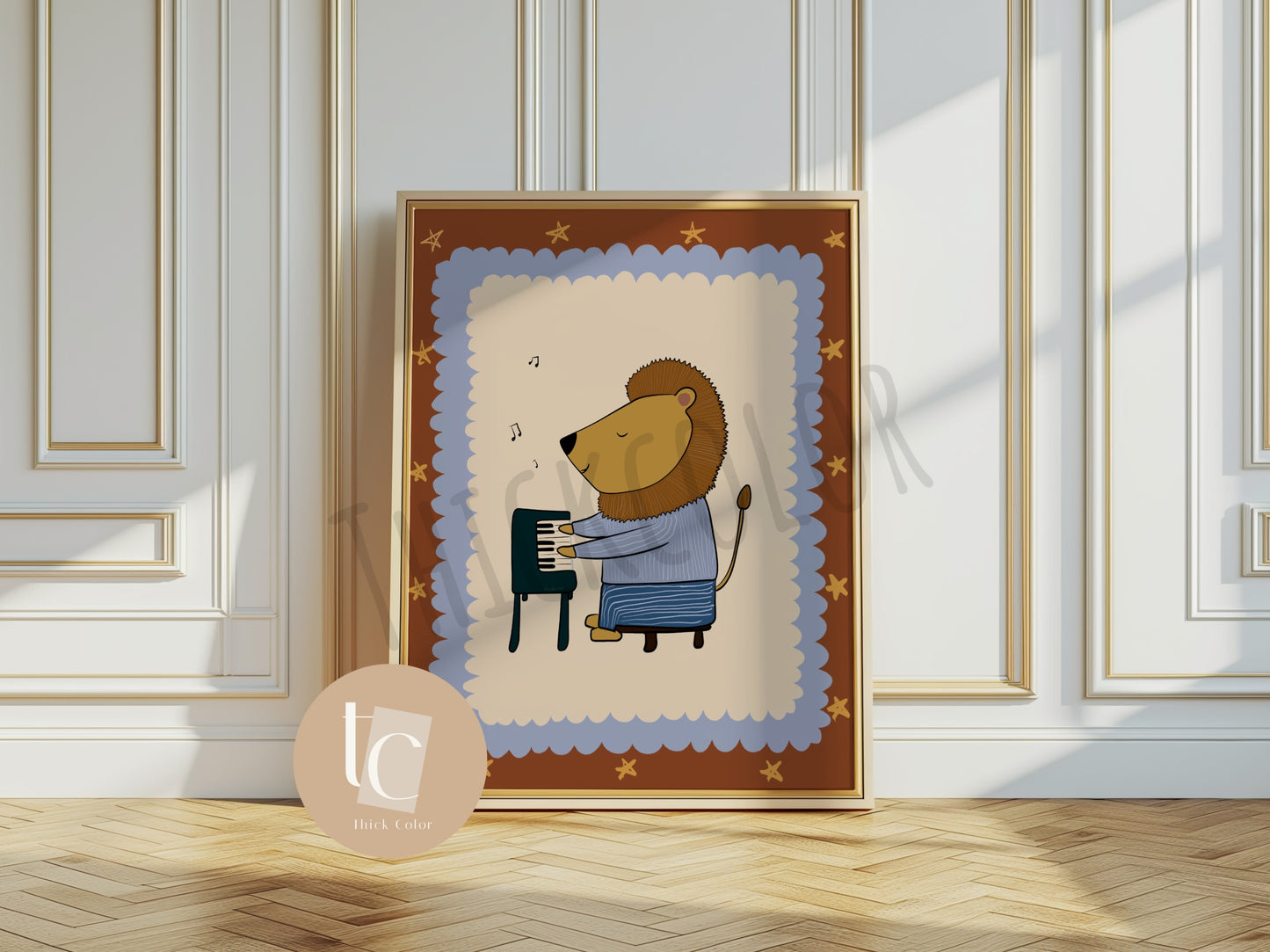 Cute Lion playing piano Nursery print