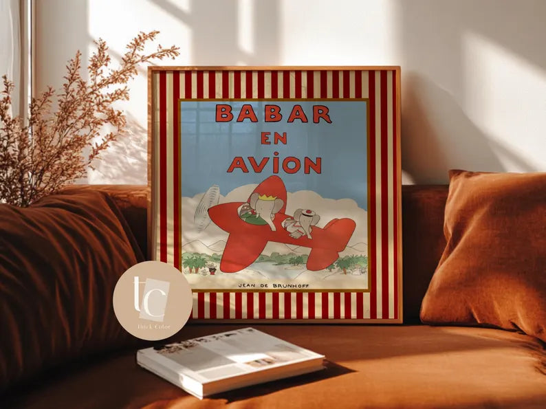 Babar le petit éléphant print with red or blue stripes set of 6