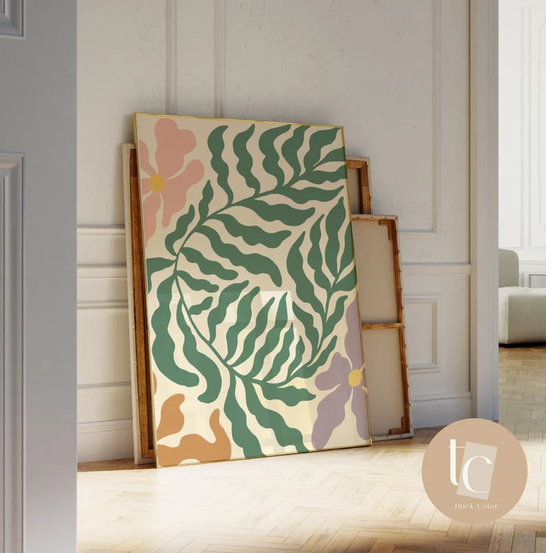 Subtle pastel toned botanical abstract canvas print