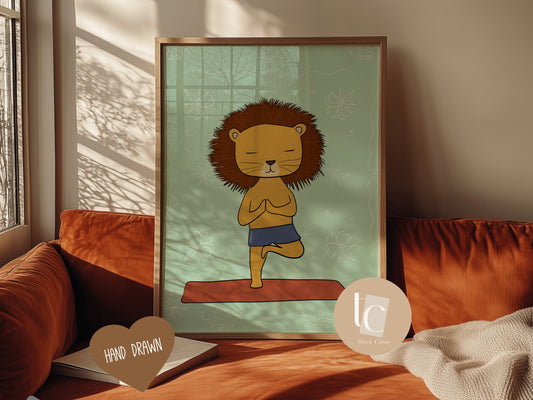 Baby lion yoga nursery print