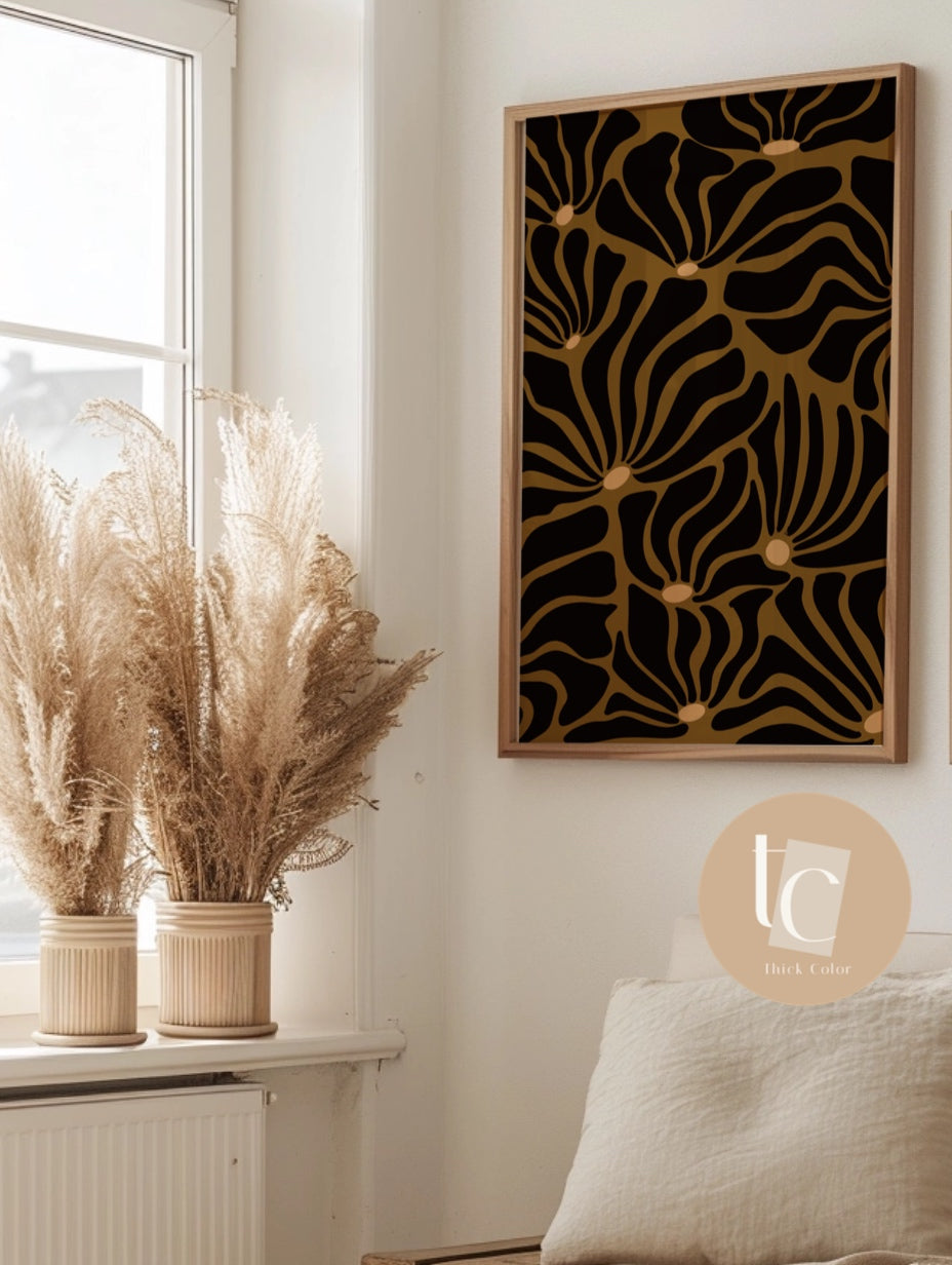 Botanical ochre and black abstract canvas print