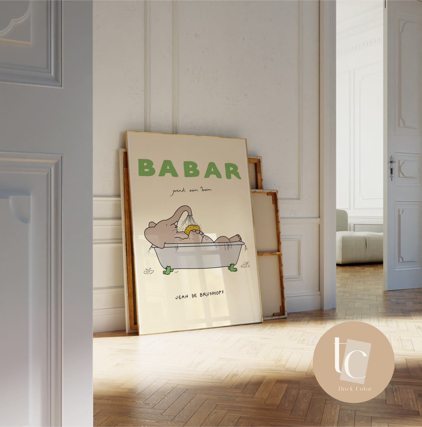 Babar the elephant prend le bain nursery wall art retro kids decor quote wall art genre neutral baby wall art illustration nursery print