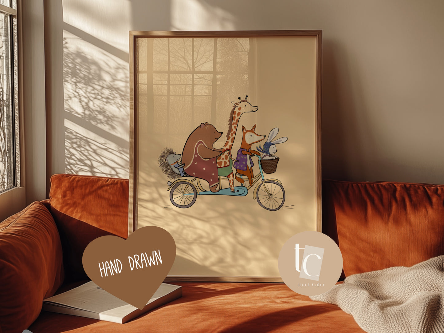 Woodland Animals Friend Riding a Bicycle Pile Nursery print