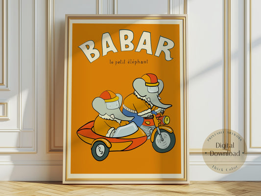 Babar the elephant hot air balloon  nursery wall art retro kids decor quote wall art genre neutral baby wall art illustration nursery print