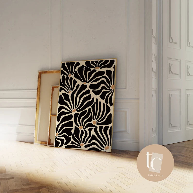 Black and ochre botanical abstract canvas print