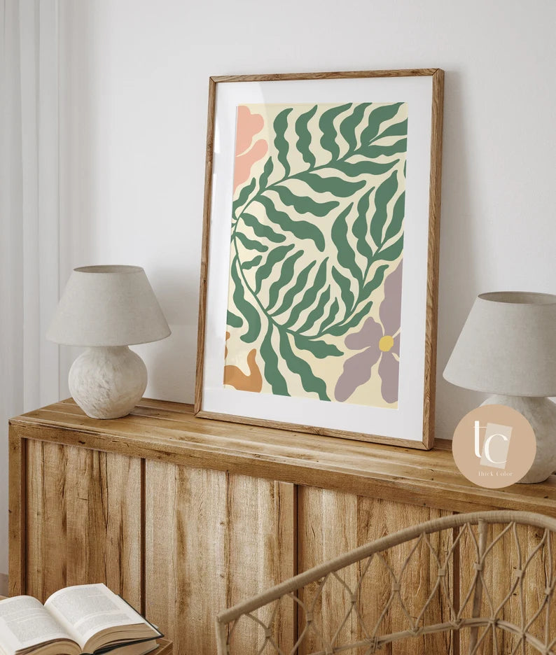 Subtle pastel toned botanical abstract canvas print