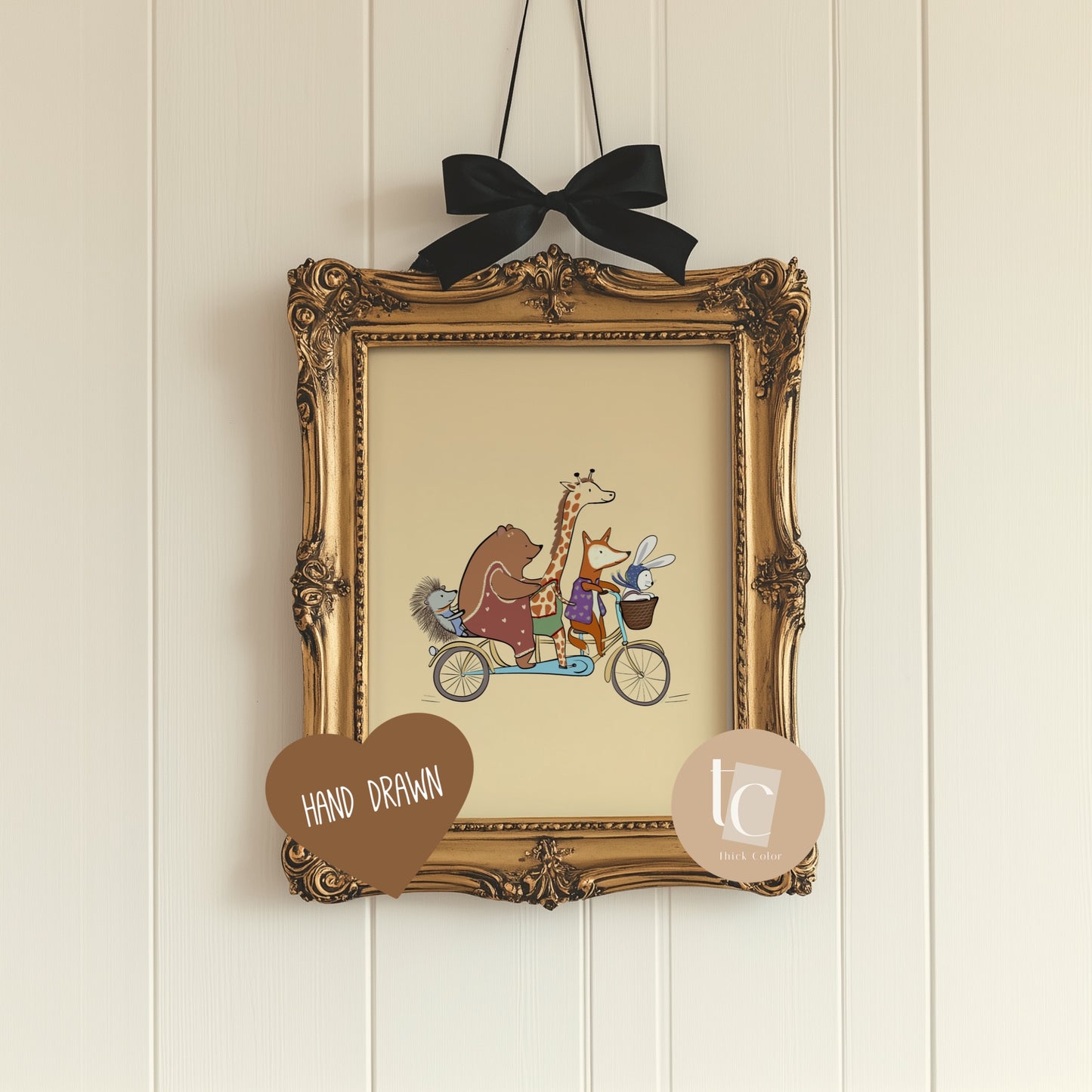 Woodland Animals Friend Riding a Bicycle Pile Nursery print