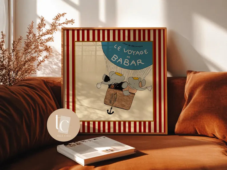 Babar le petit éléphant print with red or blue stripes set of 6