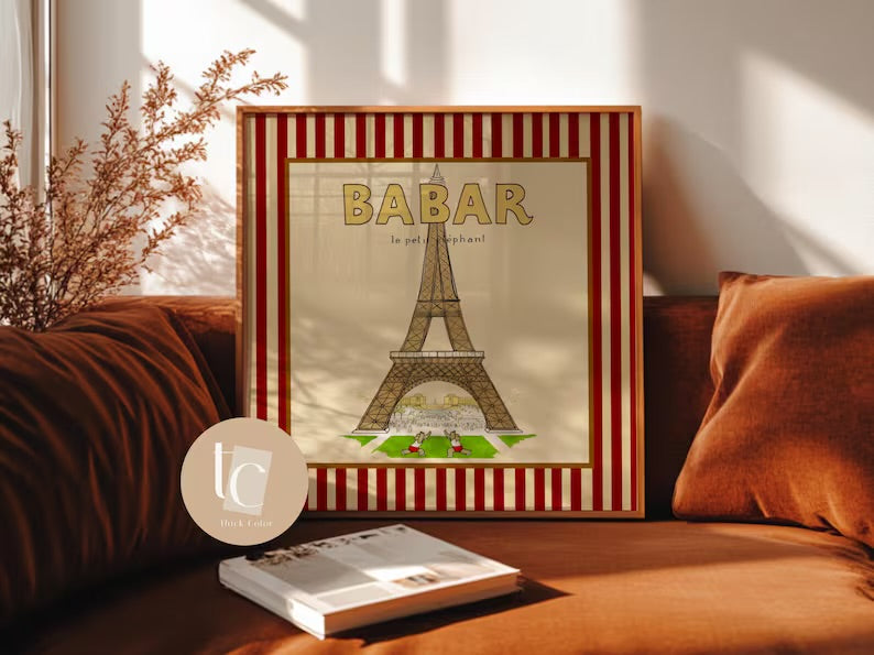 Babar le petit éléphant travelling print with red or blue stripes set of 6