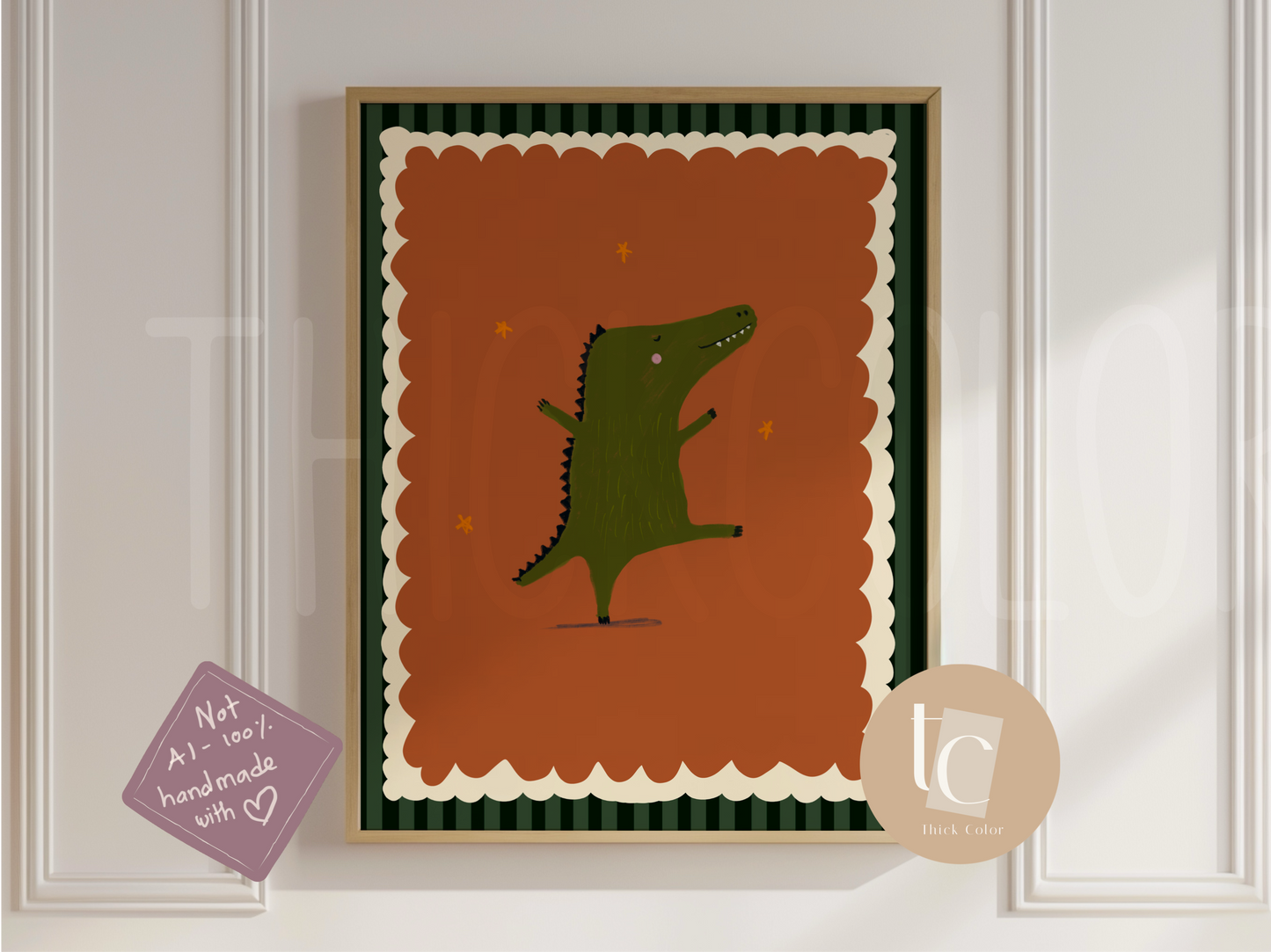 Cute crocodile dancing with orange background