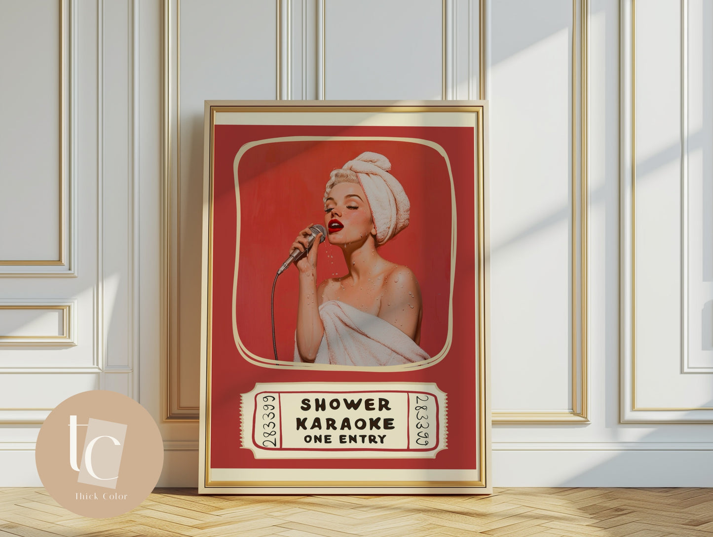 Shower karaoke ticket print funny bathroom decor shower singing retro poster bathroom art trendy cute decor
