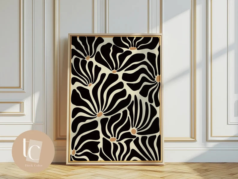 Black and ochre botanical abstract canvas print