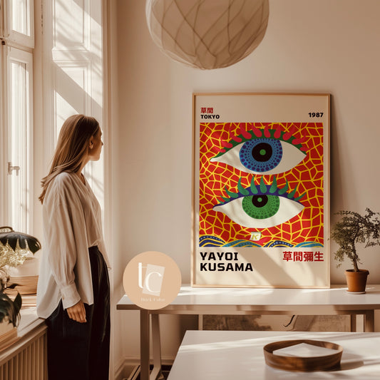 Artist print Japanese gallery wall art inspired abstract art yayoi kusama living room home decor Physical Print living room wall decor
