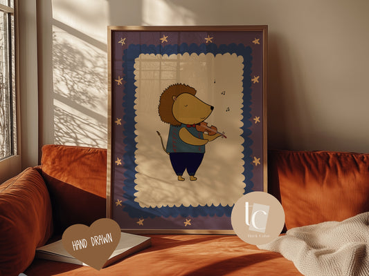 Cute Lion playing violin Nursery print