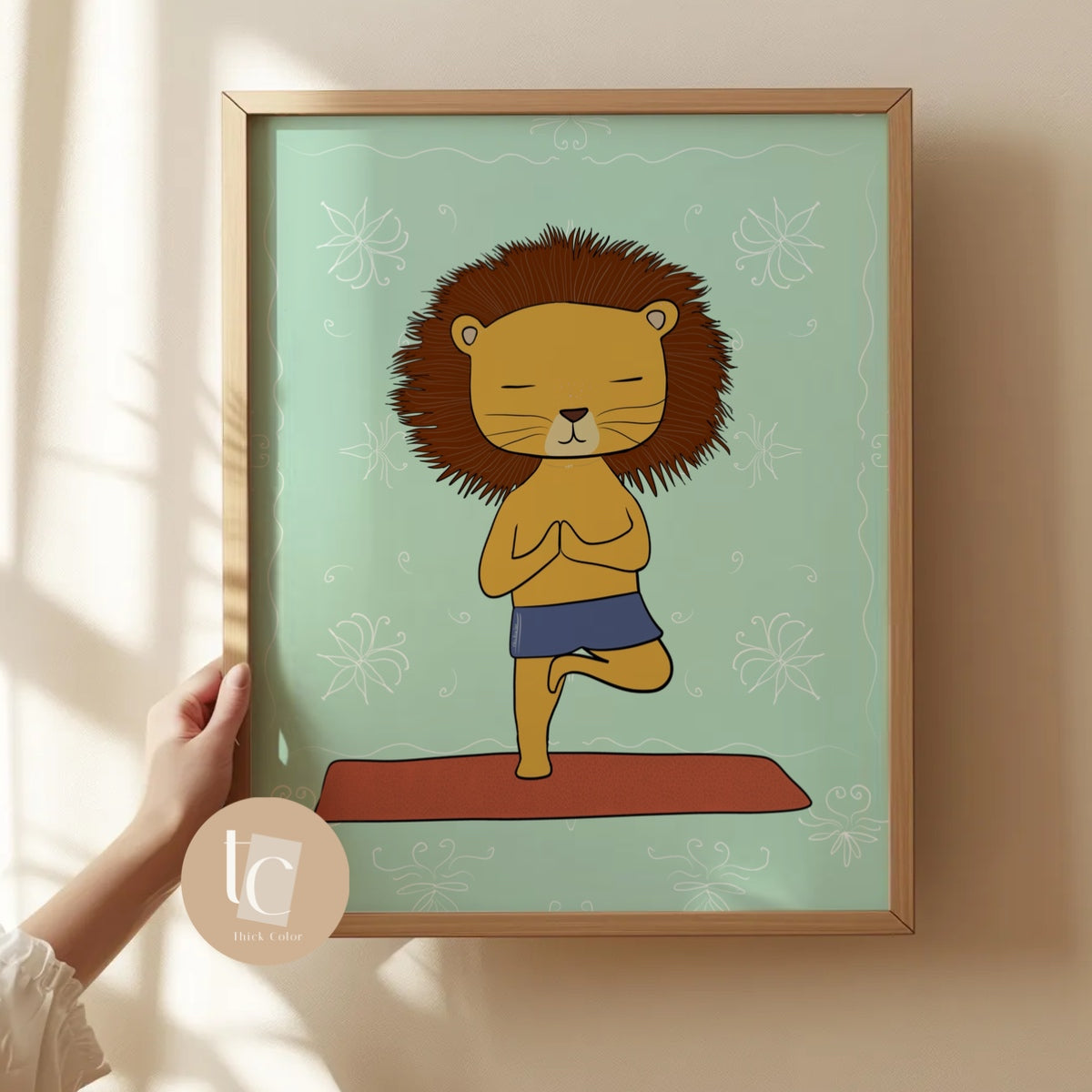 Baby lion yoga nursery print