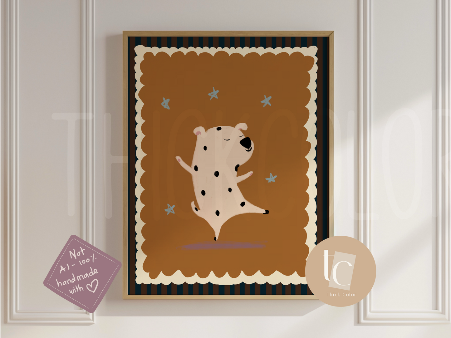 Dog Dancing with ochre Background with Stripes Nursery Print