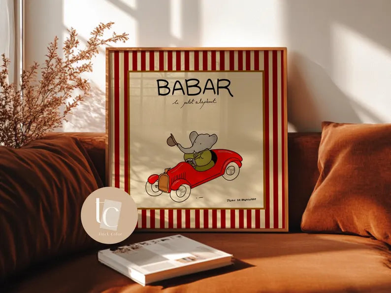 Babar le petit éléphant print with red or blue stripes set of 6