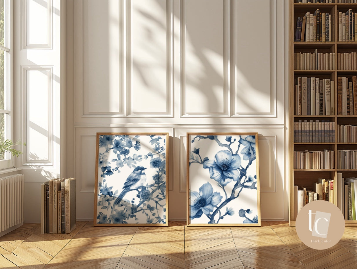Blue Chinoiserie Wall Art Print Set of 2