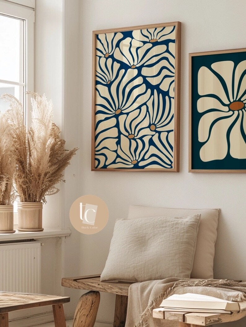 Botanical blue abstract canvas print