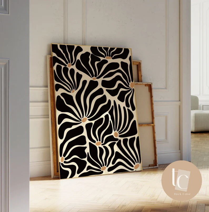 Black and ochre botanical abstract canvas print