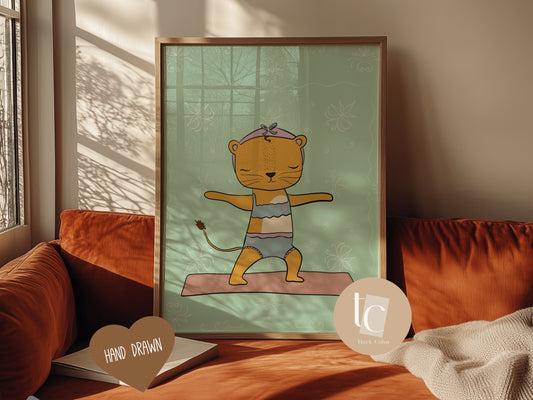 Baby lioness yoga nursery print