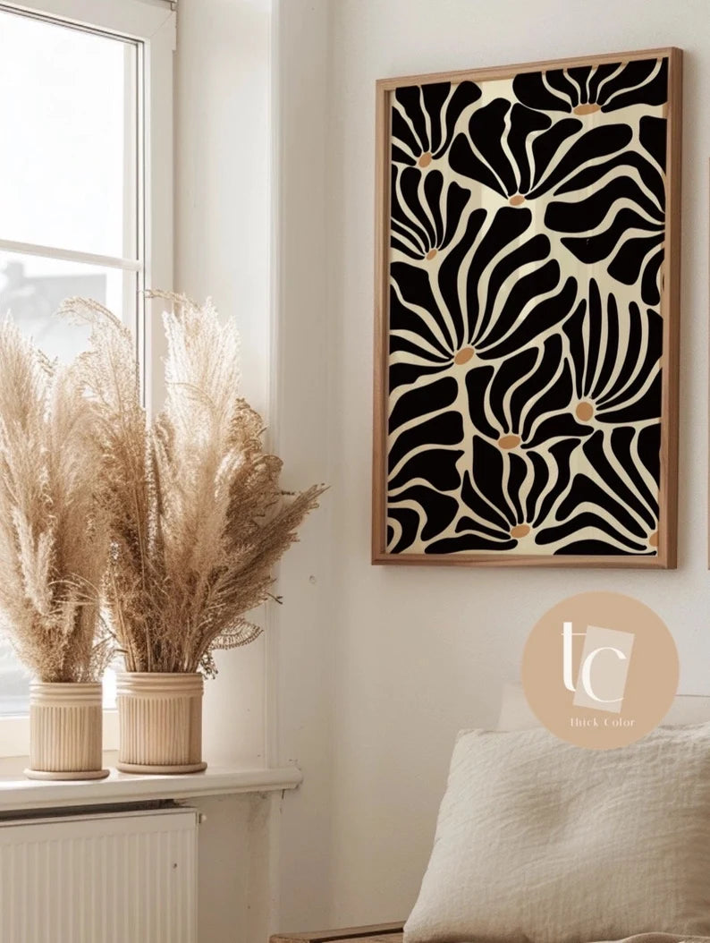 Black and ochre botanical abstract canvas print