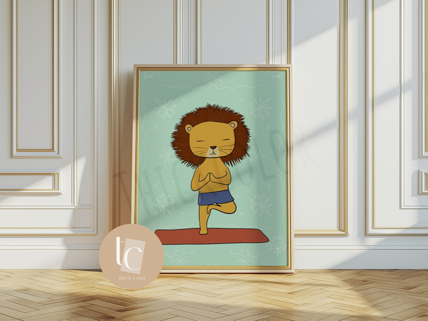 Baby lion yoga nursery print