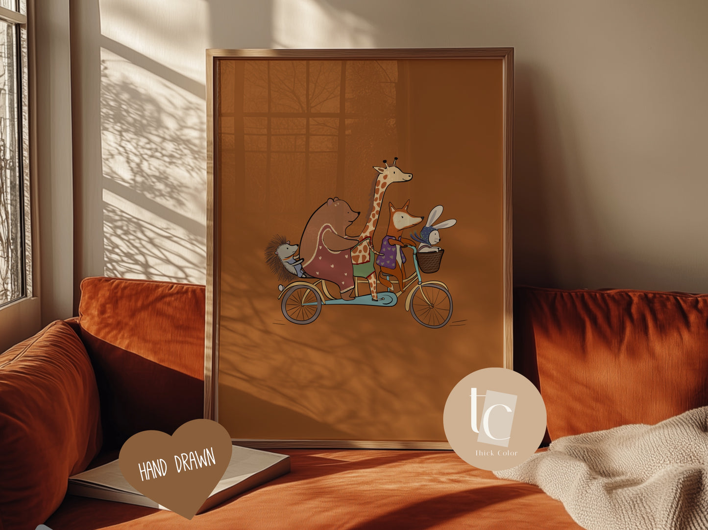 Woodland Animals Friend Riding a Bicycle Pile Nursery print