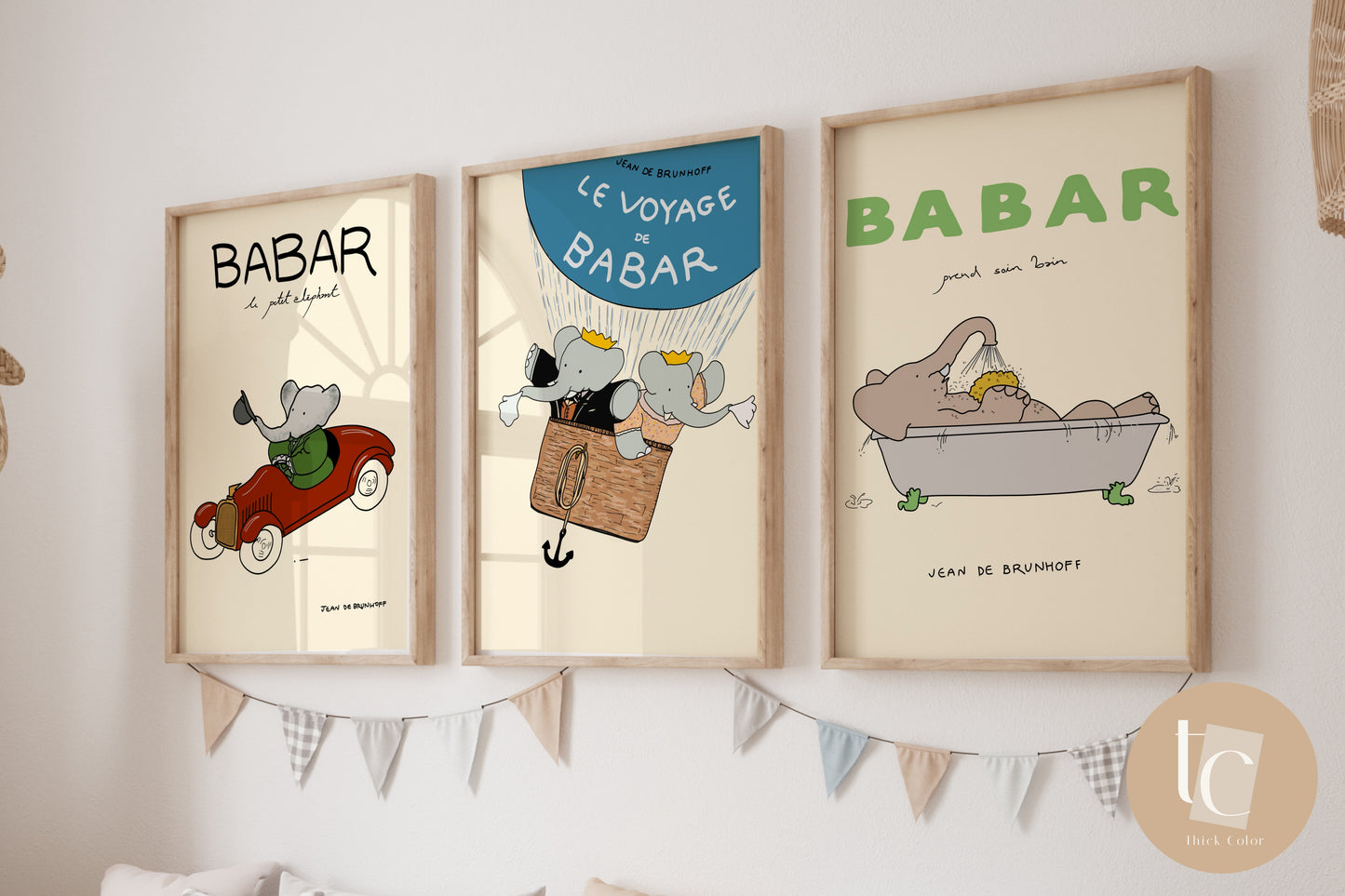 Babar doing yoga bath play elephant nursery wall art retro kids decor quote wall art genre neutral baby wall art illustration nursery print