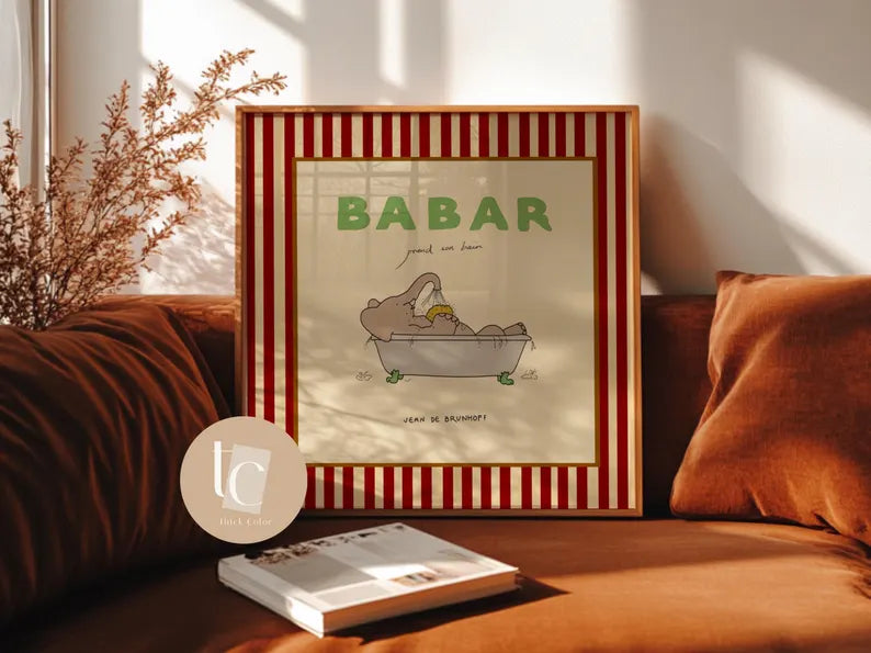 Babar le petit éléphant print with red or blue stripes set of 6