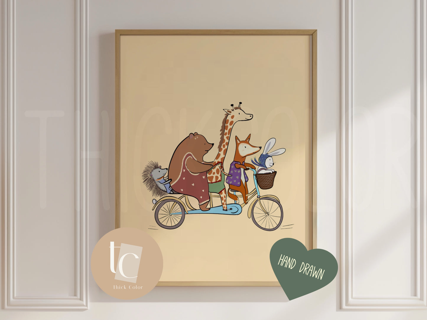 Woodland Animals Friend Riding a Bicycle Pile Nursery print