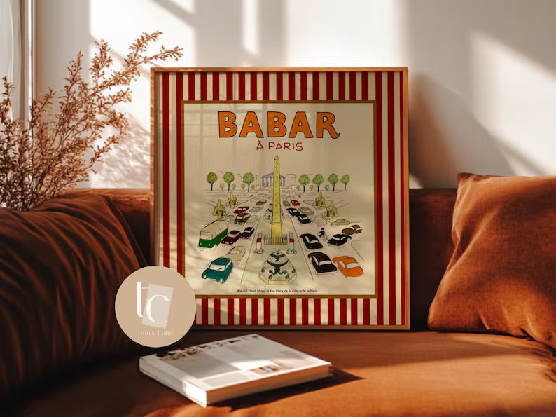 Babar le petit éléphant travelling print with red or blue stripes set of 6