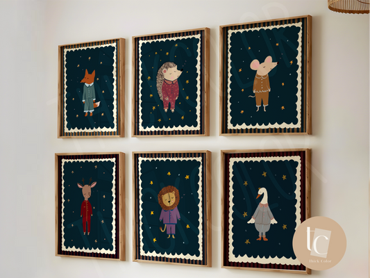 Set of 6 Woodland Animals in Pajamas