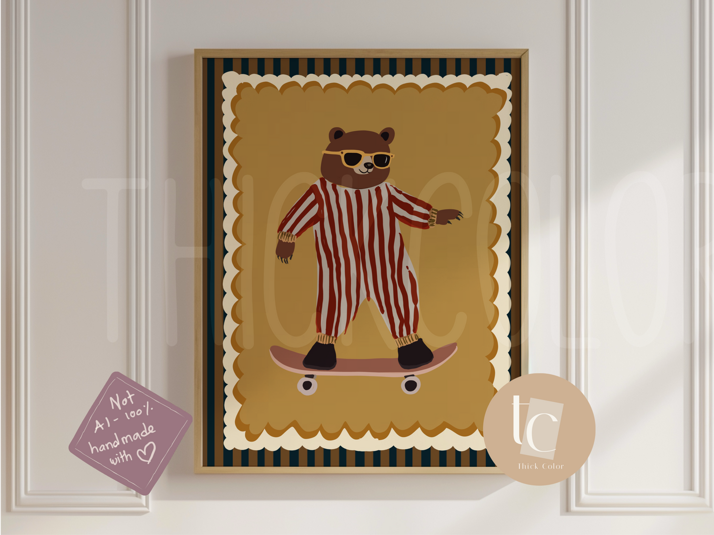 Cute bear with striped outfit skateboarding Nursery print