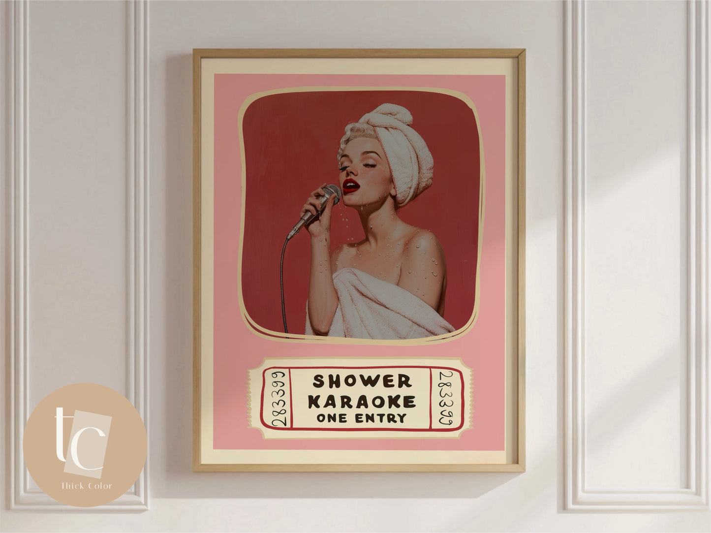 Shower karaoke ticket print funny bathroom decor shower singing retro poster bathroom art trendy cute decor