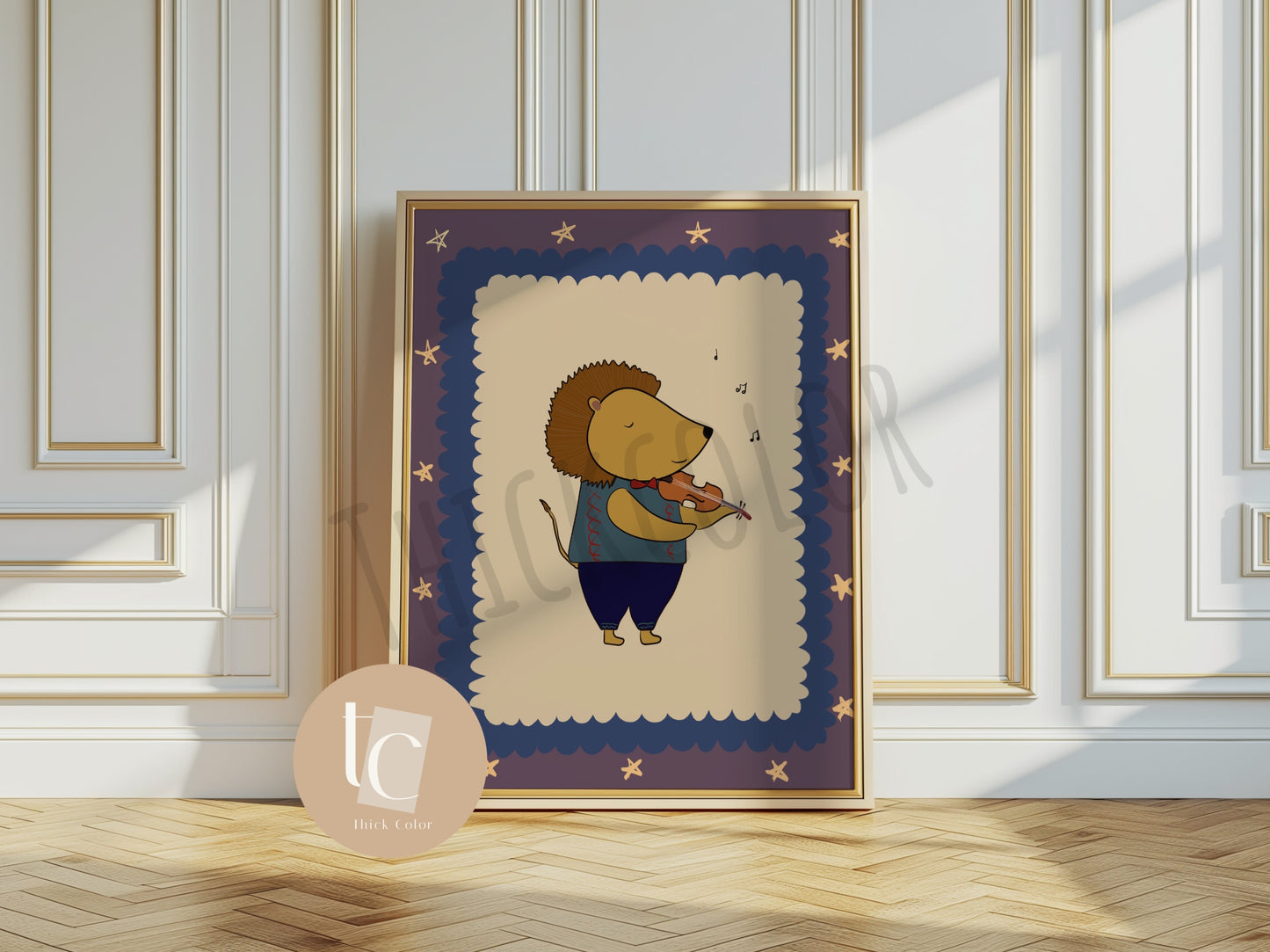 Cute Lion playing violin Nursery print
