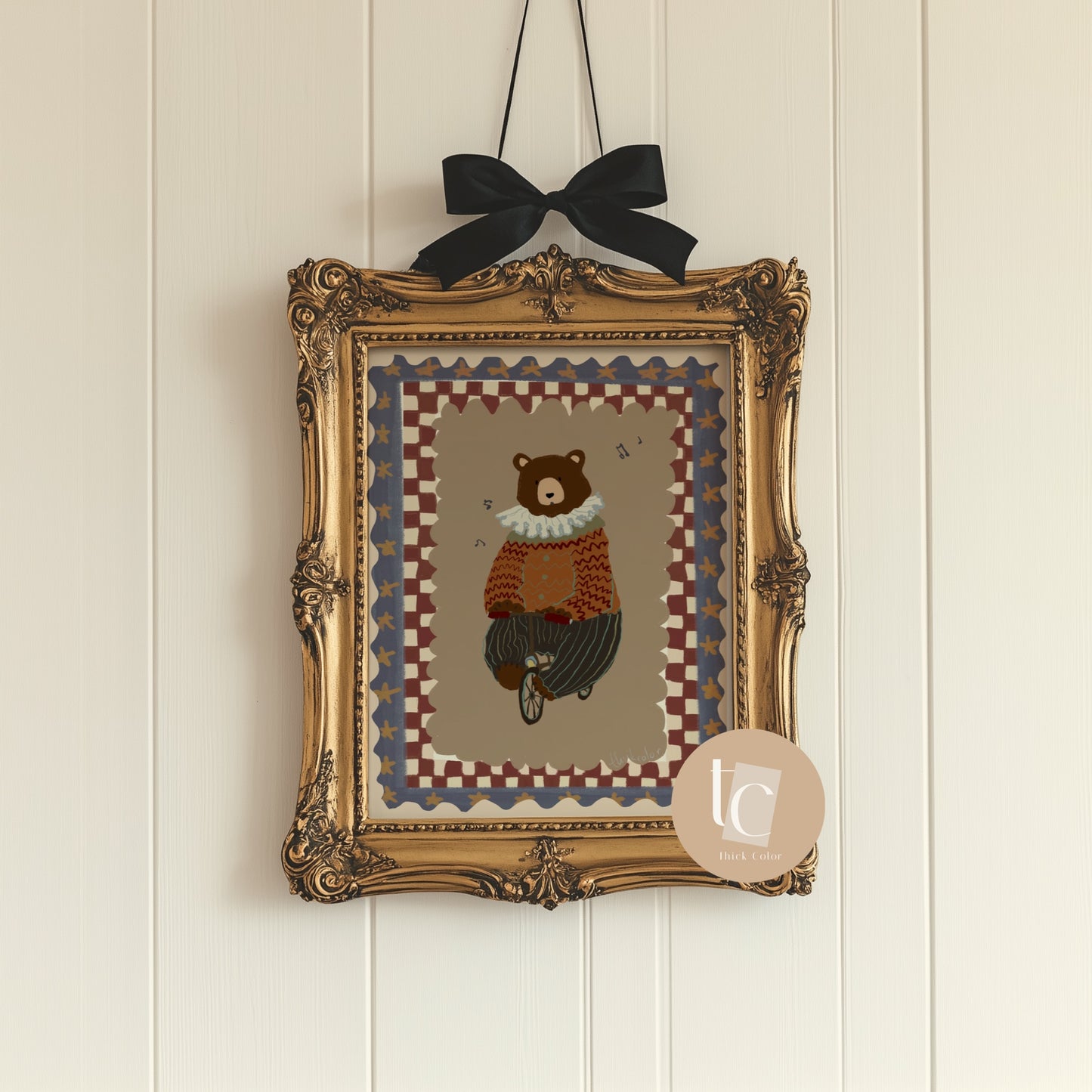 Whimsical elephant with red hat nursery print