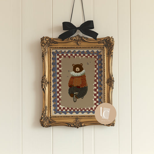 Whimsical elephant with red hat nursery print