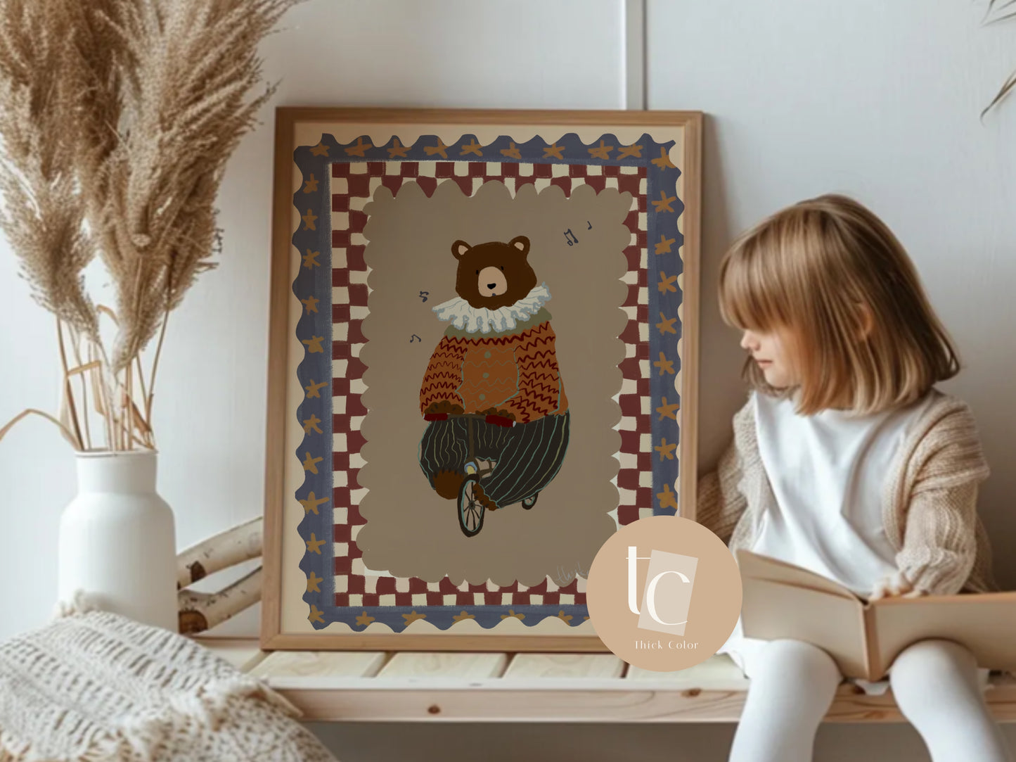 Whimsical elephant with red hat nursery print