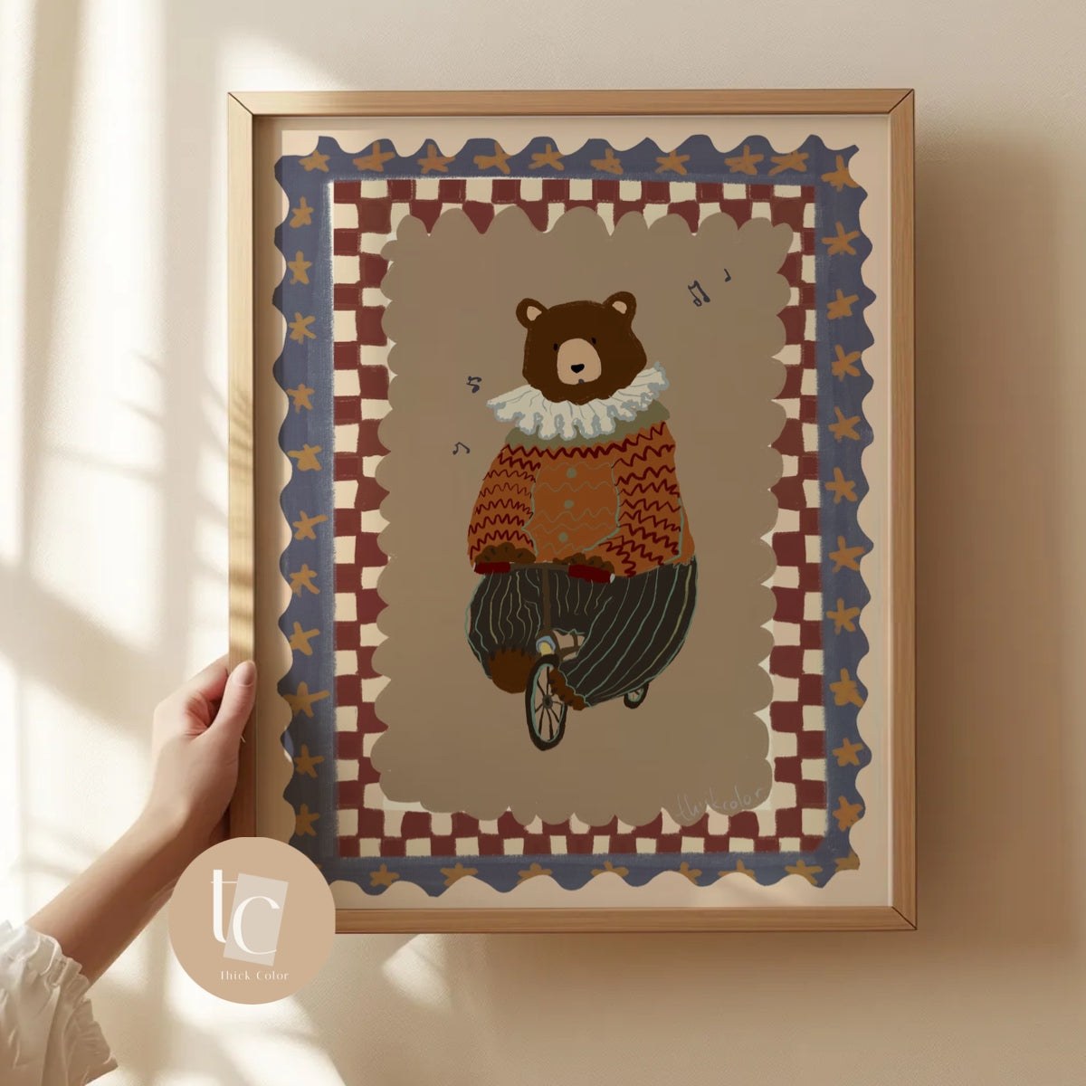 Whimsical elephant with red hat nursery print