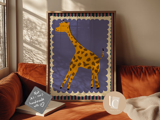 Giraffe eclectic retro nursery print